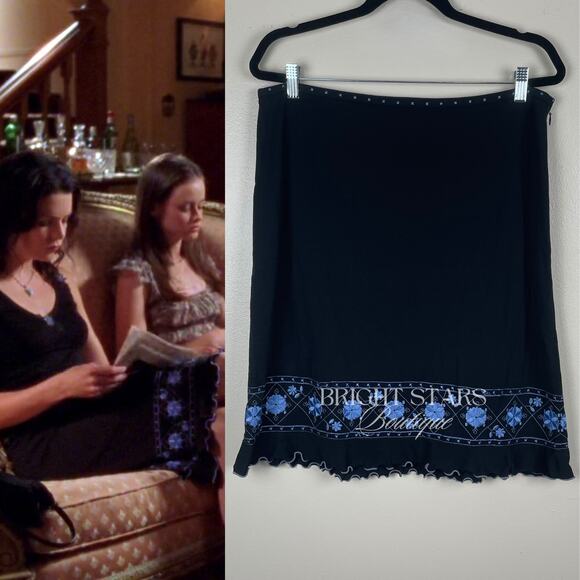 Rare Embroidered Skirt ASO Lorelai Gilmore Girls Vintage Black Blue Embroidered - Picture 1 of 7